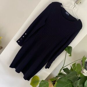 SAINT JAMES navy blue wool sweater dress tunic jumper ribbed vintage classic